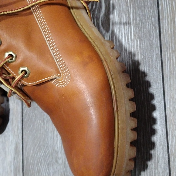 Timberland mens iconic brown and orange leather boots. size 7 - Picture 3 of 16